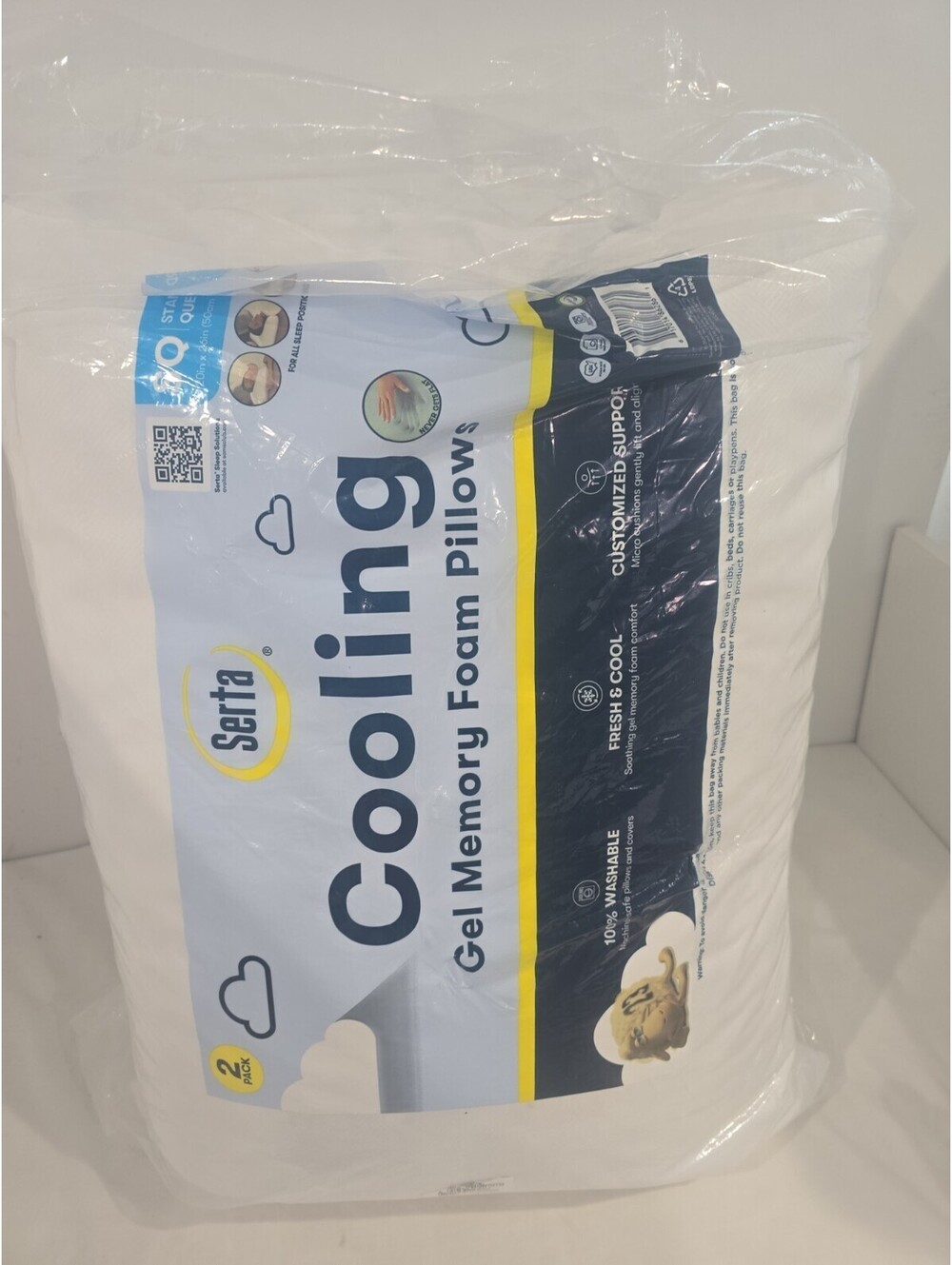 Serta 2 Pack Cooling Gel Memory Foam Bed Pillows Standard Queen New